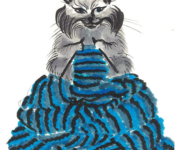 cat knitting scarf
